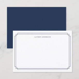 Carte De Remerciements Élégant bordure bleu marine et blanc Formel