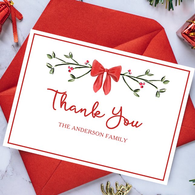 Carte De Remerciements Élégant Bow rouge Personnalisé Noël de famille (Créateur téléchargé)