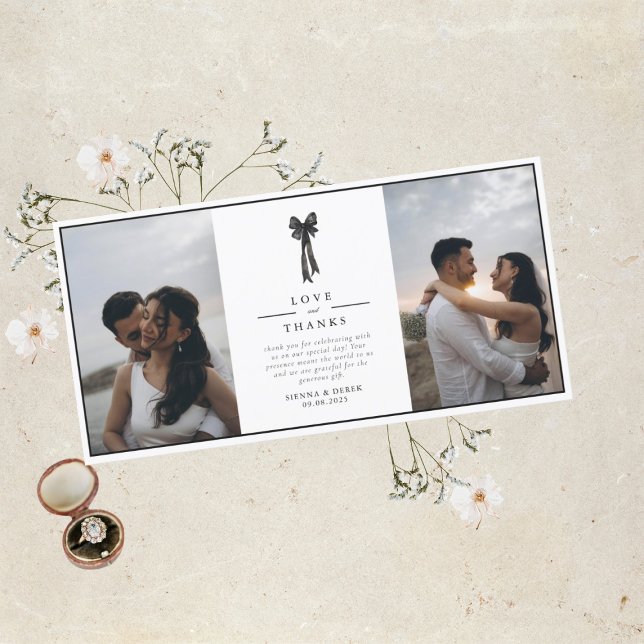 Carte De Remerciements Élégant Bow ruban noir et blanc Mariage (Créateur téléchargé)