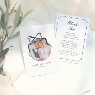 Carte De Remerciements Elegant Bow Whimsical Black & White Photo Mariage