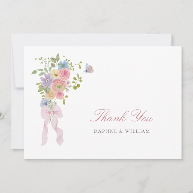 Carte De Remerciements Elegant Bows and Wildflowers (Devant)
