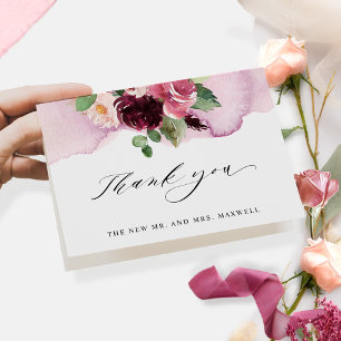 Carte De Remerciements Élégant Burgundy Blush et Rose Floral Plié