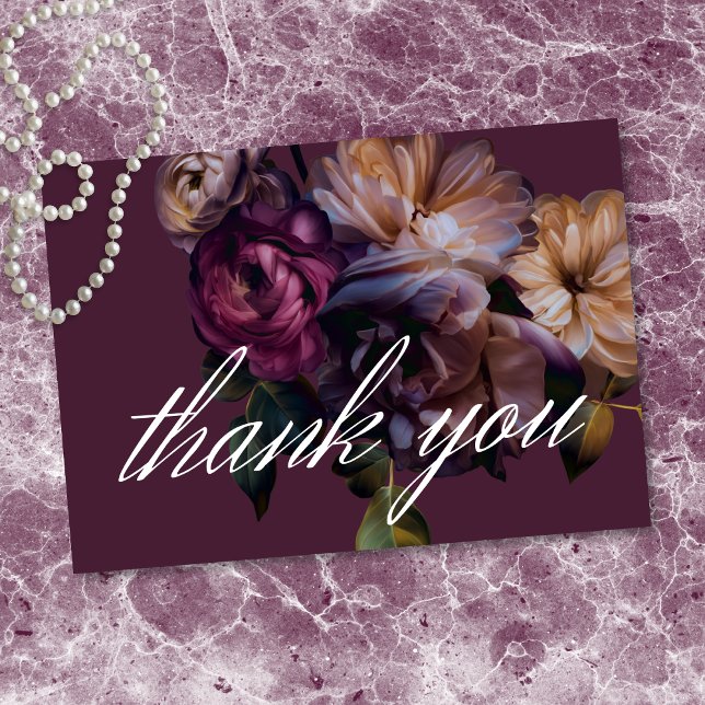 Carte De Remerciements Elegant Burgundy Classic Moody Floral Wedding (Elegant Burgundy Classic Moody Floral Wedding Thank You Card)