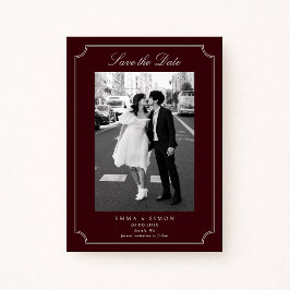 Carte De Remerciements Elegant Burgundy Double Frame Photo Save the Date