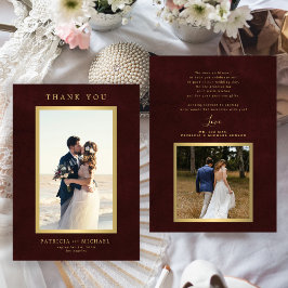 Carte De Remerciements Elegant burgundy gold photo wedding