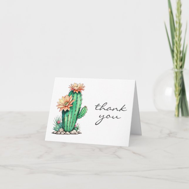 Carte De Remerciements Élégant Cactus minimal floral Botanique (Devant)