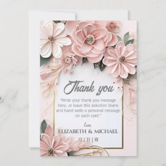 Carte De Remerciements Elégant cadre de découpage papier Mariage floral P