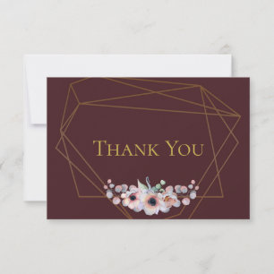 Carte De Remerciements Élégant cadre géométrique floral rose rose d'anémo