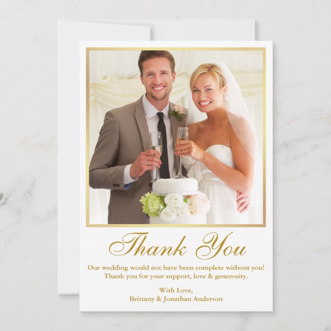 Carte De Remerciements Elégant cadre or Mariage photo (Devant)