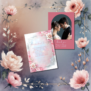 Carte De Remerciements Elégant cadre rose floral douce Pastel mariage lum