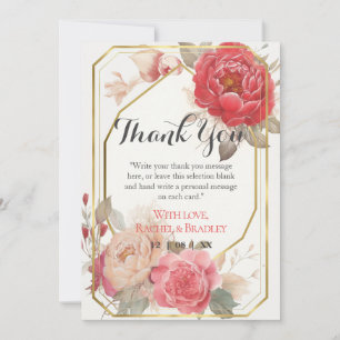 Carte De Remerciements Elégant cadre rose rose rose Peony Mariage or