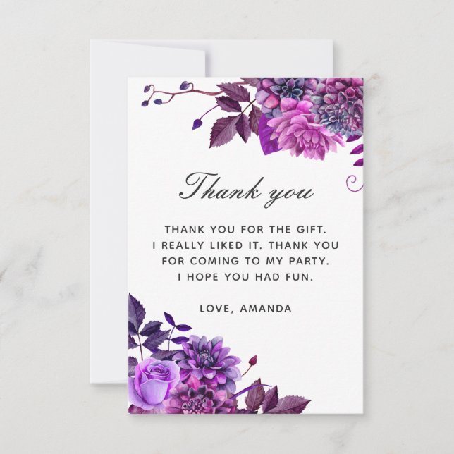Carte De Remerciements Élégant carton d'anniversaire floral à l'aquarelle (Devant)