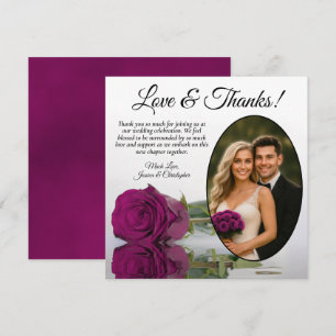 Carte De Remerciements Élégant Cassis ou Rose Magenta Ovale Photo Mariage