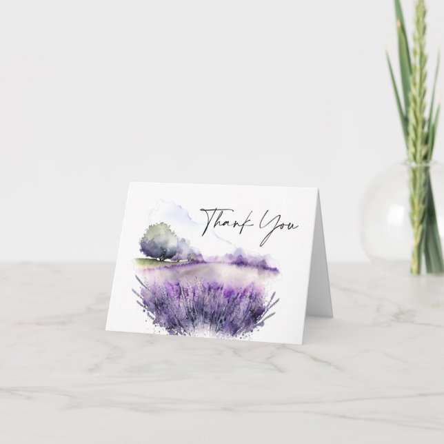 Carte De Remerciements Elégant champ de fleurs de lavande aquarelle (Devant)