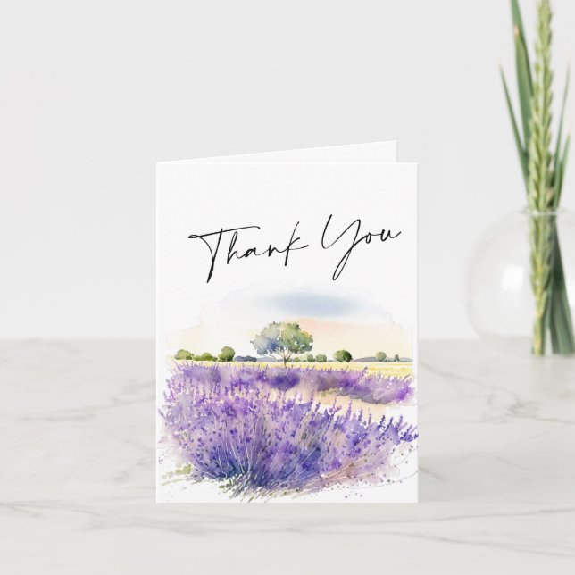 Carte De Remerciements Elégant champ de fleurs de lavande aquarelle (Devant)