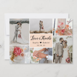Carte De Remerciements Elegant Chic 6 Photo Collage Mariage