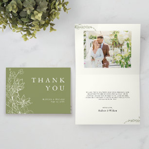 Carte De Remerciements Élégant Chic Botanique Moss Green Photo Mariage