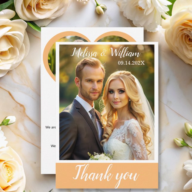 Carte De Remerciements Élégant Chic Écriture Amour Coeur Photo de Mariage (Créateur téléchargé)