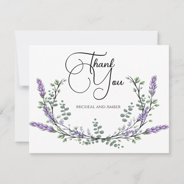 Carte De Remerciements Élégant chic lavande eucalyptus (Devant)