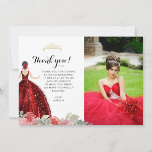 Carte De Remerciements Elégant Chic Ruby Rouge Floral Geométrique Quincea