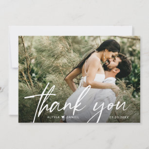 Carte De Remerciements Élégant Chic Script Heart Mariage Photo personnali