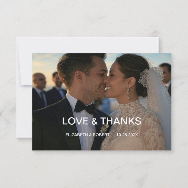 Carte De Remerciements Élégant Chic Script Love Heart Mariage 2 Photos (Devant)