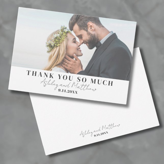 Carte De Remerciements Élégant Chic Simple Script Mariage Photo (Simple Elegant Script Typography Wedding Photo Thank You Card)