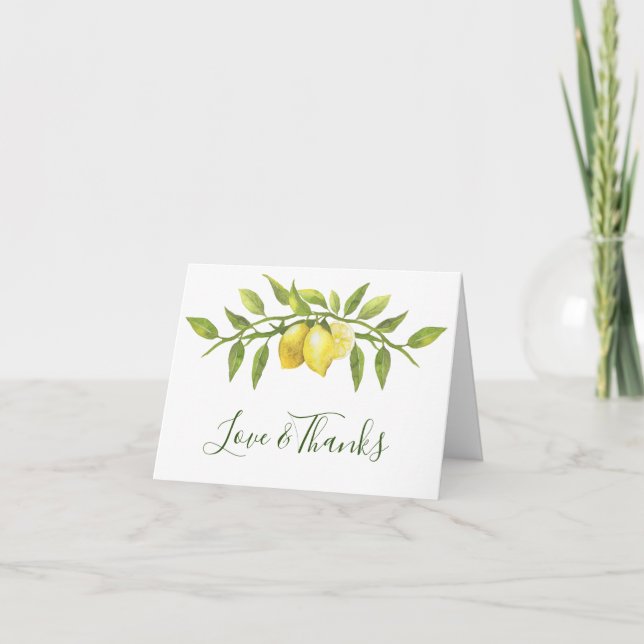 Carte De Remerciements Elégant citrons aquarelle verdure (Devant)