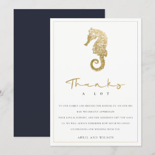 CARTE DE REMERCIEMENTS ÉLÉGANT CLASSÉ OR FOIL MARINE MARIAGE SEAHORSE