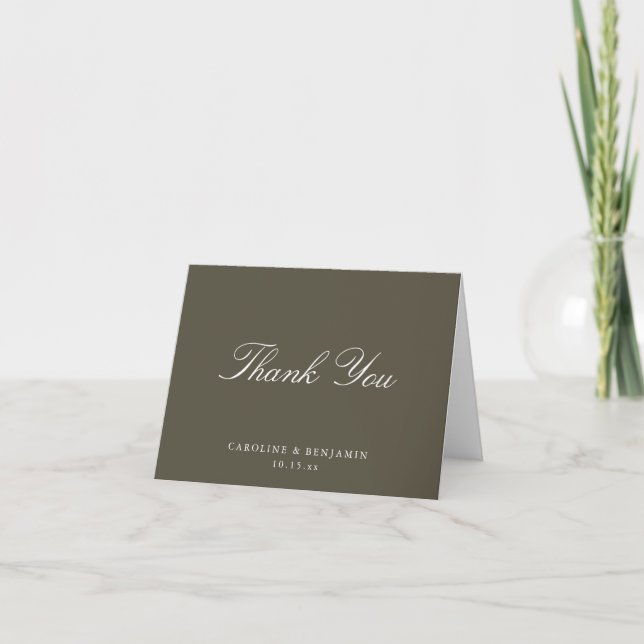 Carte De Remerciements Elegant Classic Script Wedding Olive Brown Folded (Devant)