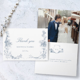 Carte De Remerciements Élégant classique Dusty Bleu Français Floral