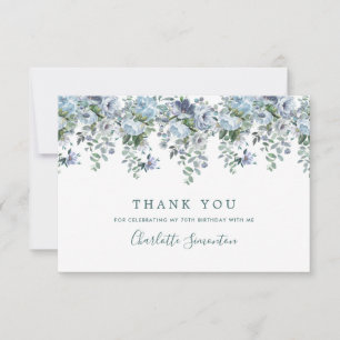 Carte De Remerciements Elégant classique Dusty Blue Floral 70e anniversai
