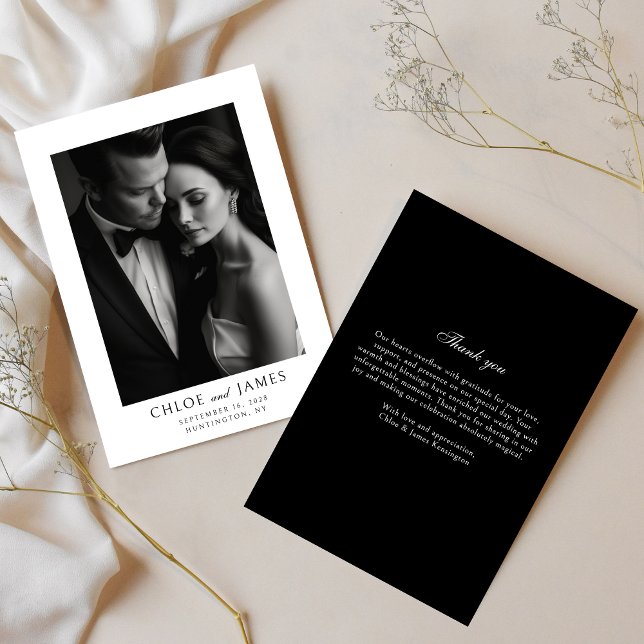 Carte De Remerciements Élégant classique Formal noir blanc Mariage photo (Créateur téléchargé)