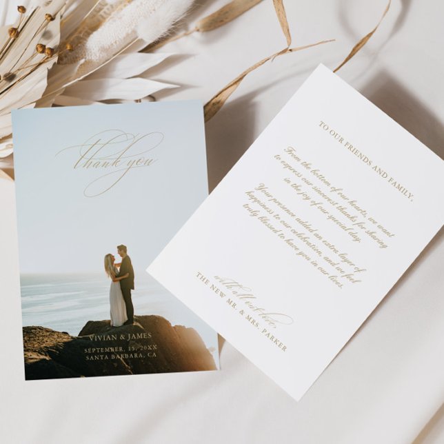 Carte De Remerciements Élégant classique Mariage blanc Couple Photo (Elegant Classic White Wedding Couple Photo Thank You Card)