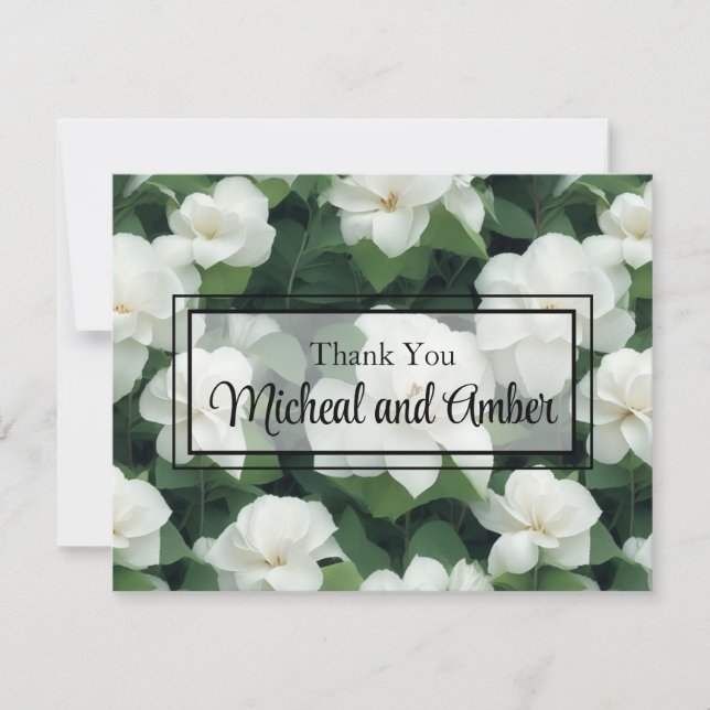 Carte De Remerciements Élégant classique vert botanique blanc floral (Devant)