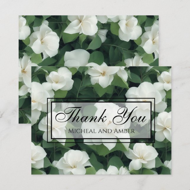 Carte De Remerciements Élégant classique vert botanique blanc floral (Devant / Derrière)