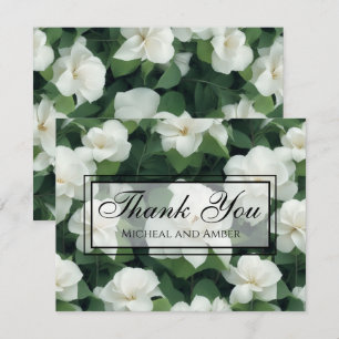 Carte De Remerciements Élégant classique vert botanique blanc floral