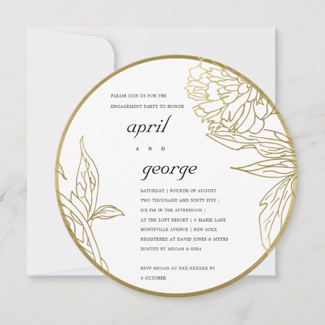 CARTE DE REMERCIEMENTS ELEGANT CLASSY GOLD FOIL FLORAL FIANÇAILLES INVITA (Devant)