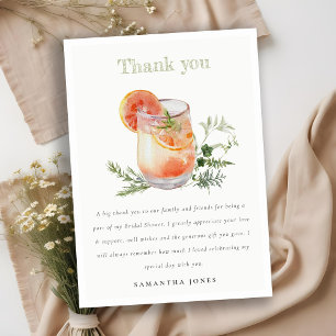 Carte De Remerciements Élégant Cocktail Mariage Fleur d'Oranger Vert Ivoi