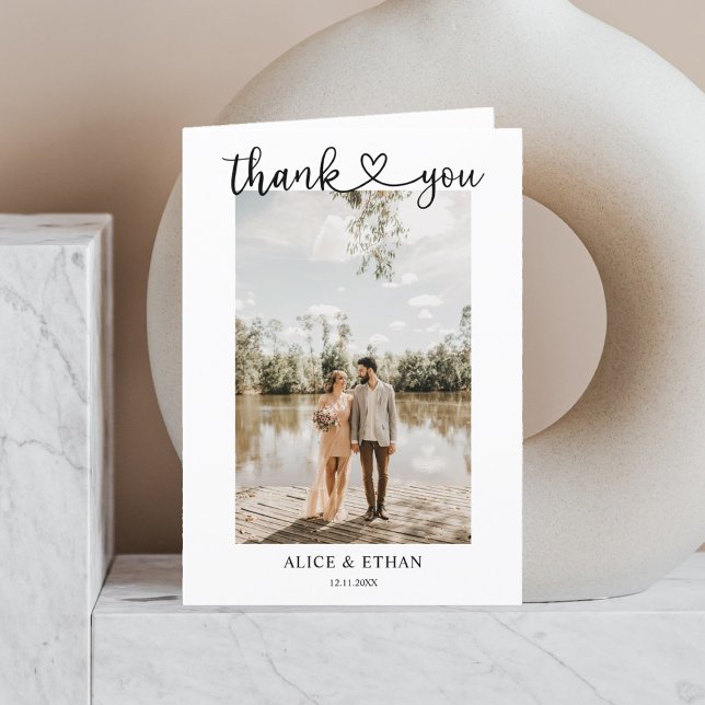 Carte De Remerciements Élégant Coeur Calligraphie Mariage photo (Créateur téléchargé)