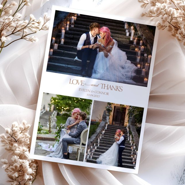 Carte De Remerciements Elégant Collage de photos Typographie message Mari (Créateur téléchargé)