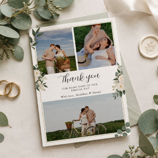Carte De Remerciements Élégant Collage Photo de Mariage Botanique