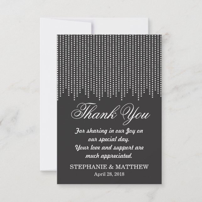 Carte De Remerciements Élégant Confetti à décrochage simple, noir et blan (Devant)