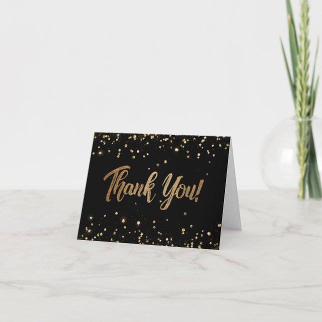 Carte De Remerciements Élégant confetti en or noir de 50e anniversaire (Devant)