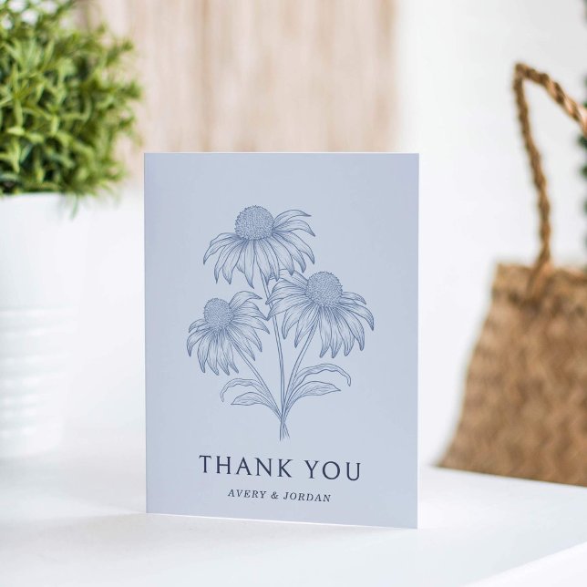 Carte De Remerciements Élégant Confleur Botanique Dusty Mariage Bleu (Créateur téléchargé)