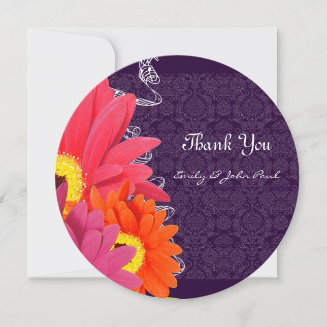 Carte De Remerciements Elégant Coral Fuchsia Eggplant Gerber Daisy (Devant)