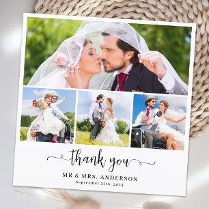 Carte De Remerciements Élégant coutume Nouveaux mariés 4 Photo Collage Ma
