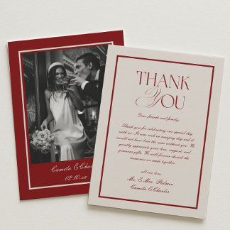Carte De Remerciements Elegant Cream and Burgundy Wedding Photo
