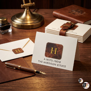 Carte De Remerciements Élégant Cuir Selle Monogramme Personnalisé