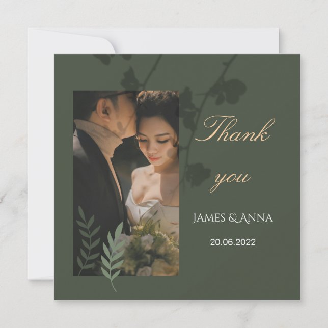 Carte De Remerciements Elegant customizable olive green wedding  (Devant)